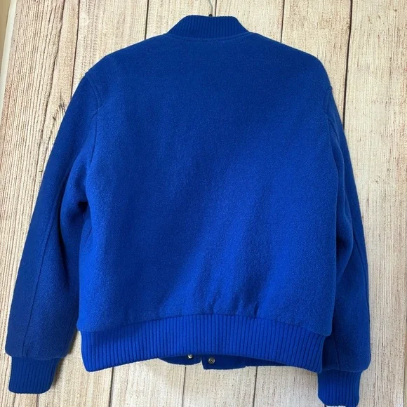 Zara Mens Wool Varsity Blue Bomber Jacket size Large - Picture 5 of 10